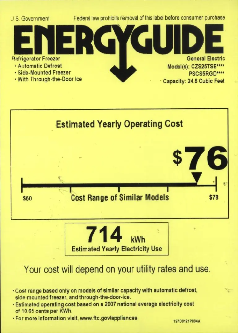 Page n°1 - Label énergétique GE Café CZS25TSESS