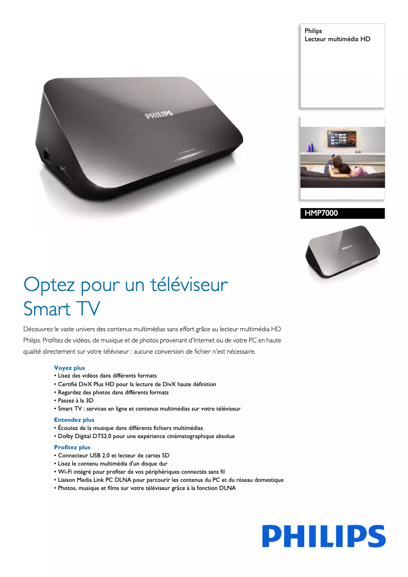 Page 1 de la notice Fiche technique Philips HMP7000