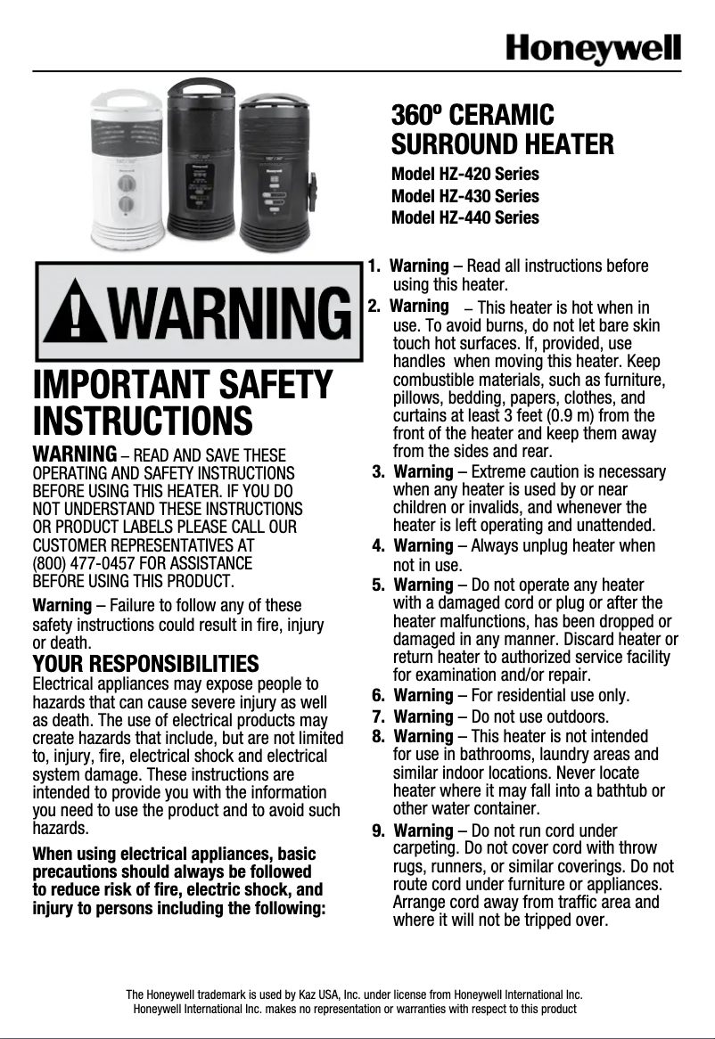 Page 1 de la notice Manuel utilisateur Honeywell HZ-420