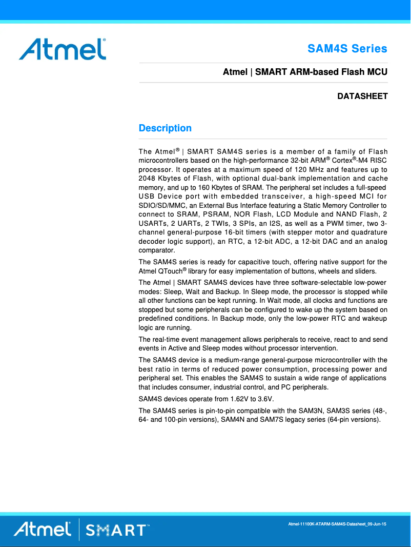 Página 1 del manual Ficha técnica Microchip ATSAM4S16C