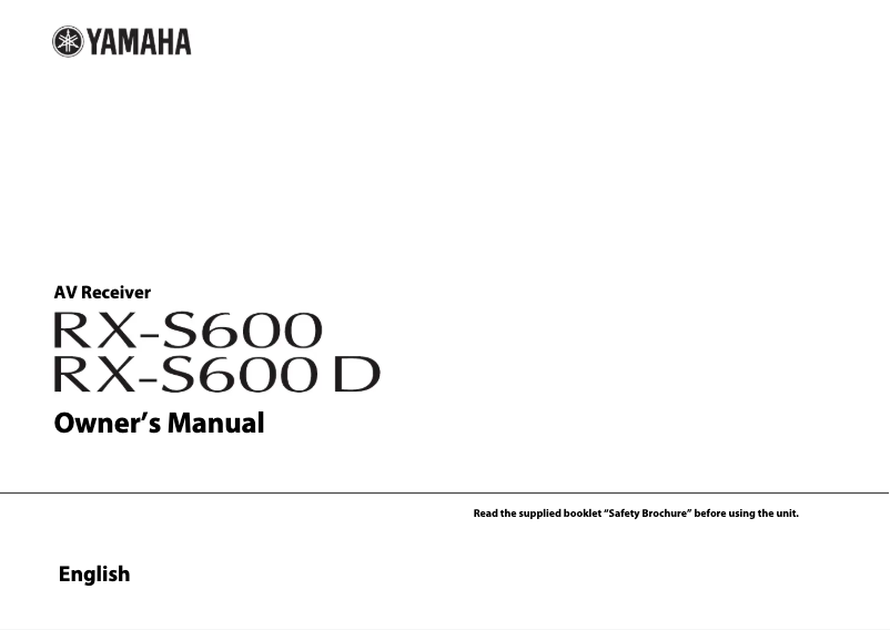 Page n°1 - Manuel utilisateur Yamaha RX-S600