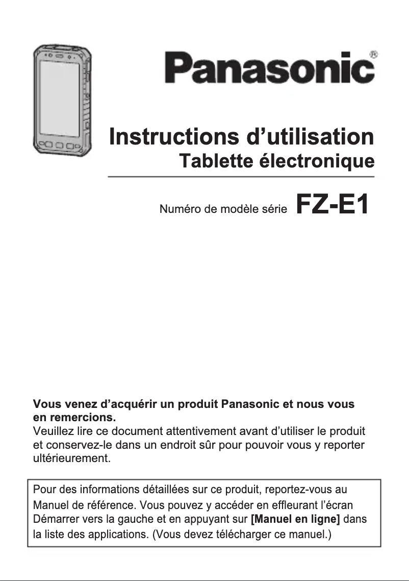 Page 1 de la notice Manuel utilisateur Panasonic FZ-E1