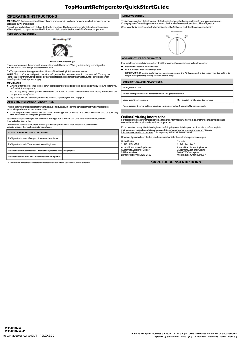 Page n°1 - Guide de démarrage rapide Amana ARTX3028PW
