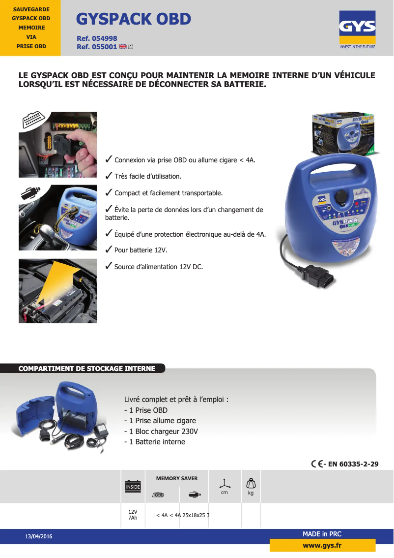 Página 1 del manual Ficha técnica GYS Gyspack OBD