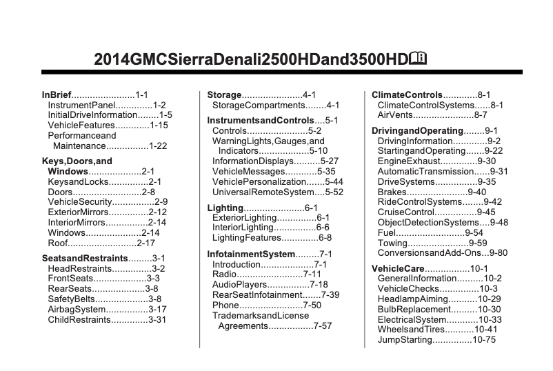 Page 1 de la notice Manuel utilisateur GMC Sierra 2500HD Denali (2014)
