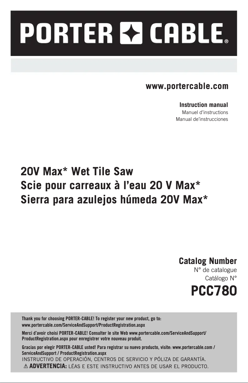 Page 1 de la notice Manuel utilisateur Porter-Cable PCC780