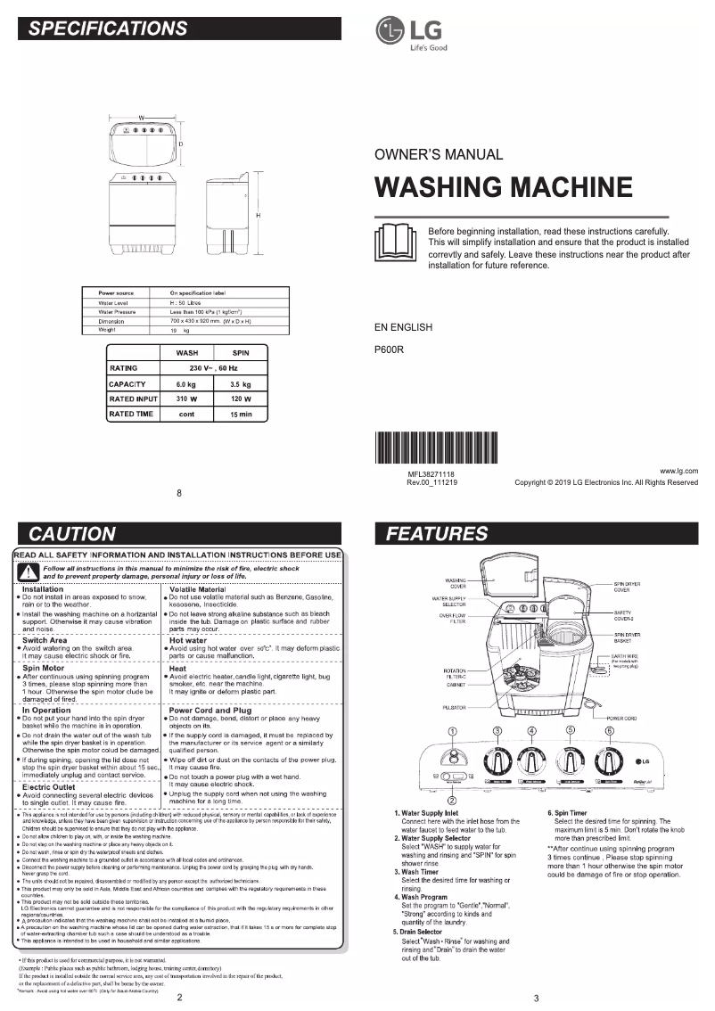 Página 1 del manual Manual de usuario LG P600R