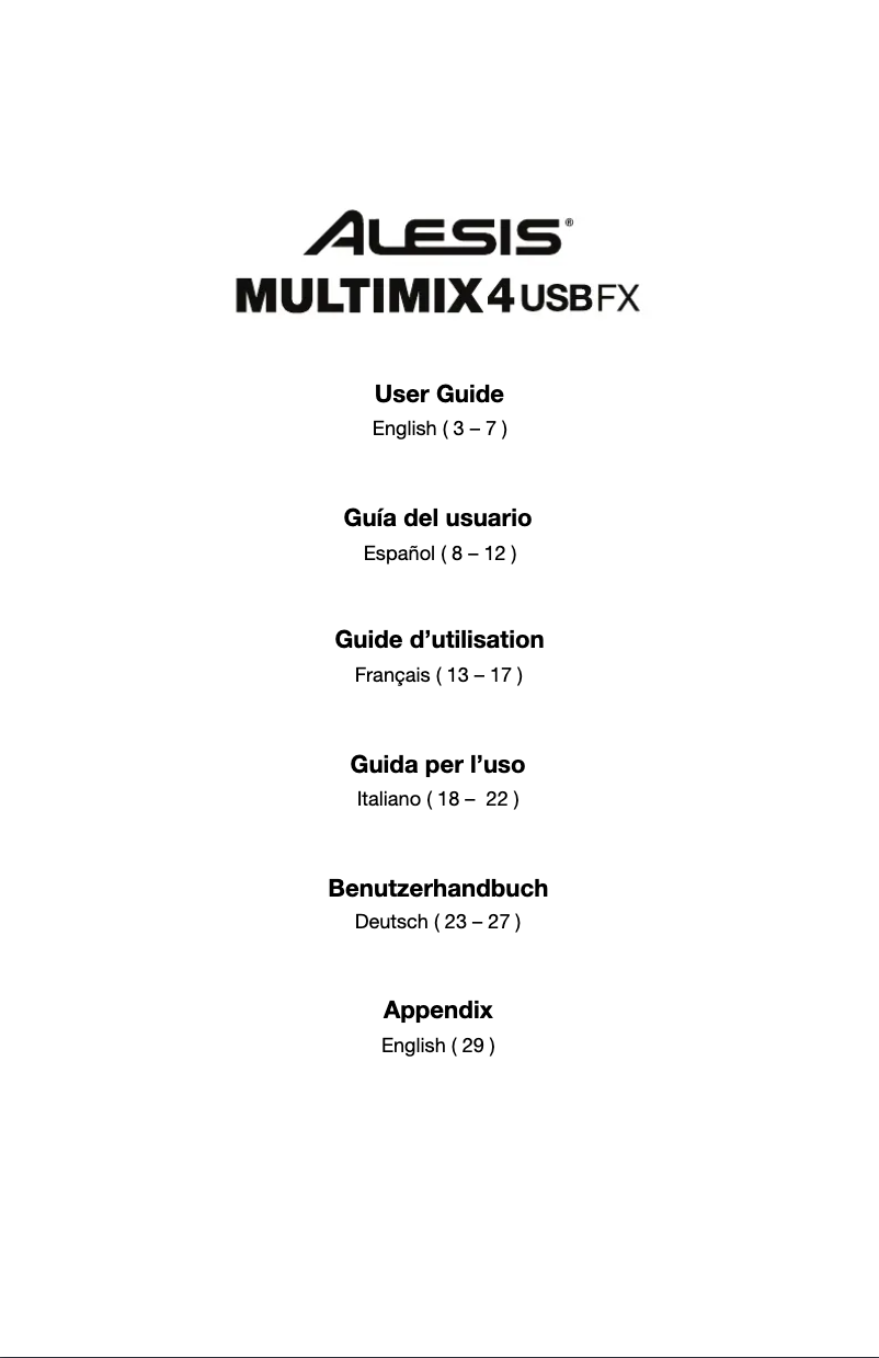 Page 1 de la notice Manuel utilisateur Alesis MultiMix 4 USB FX