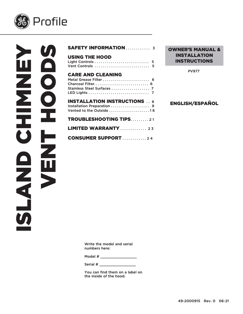 Página 1 del manual Guía de instalación GE PV977NSS