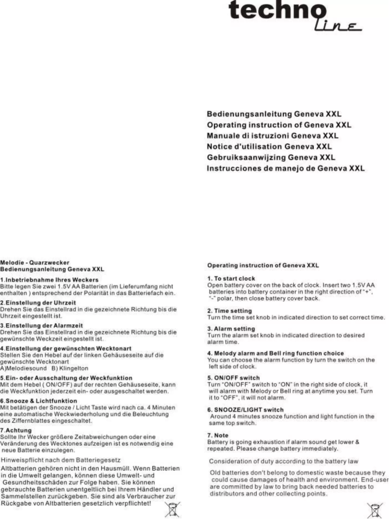 Page 1 de la notice Manuel utilisateur Techno Line Geneva XXL