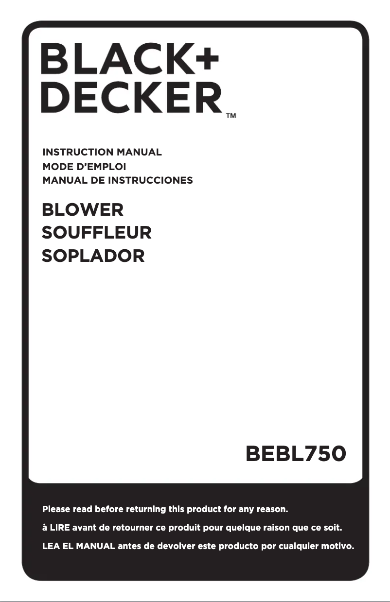 Page 1 de la notice Manuel utilisateur Black & Decker BEBL750