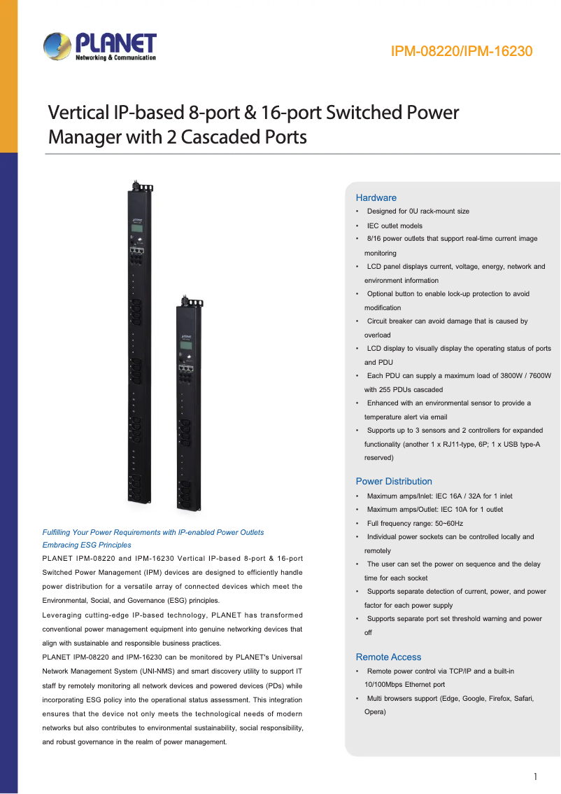 Page n°1 - Fiche technique Planet IPM-16230