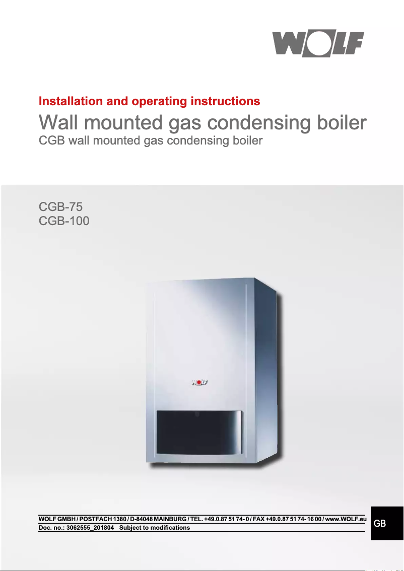 Page n°1 - Manuel utilisateur Wolf CGB-2-75