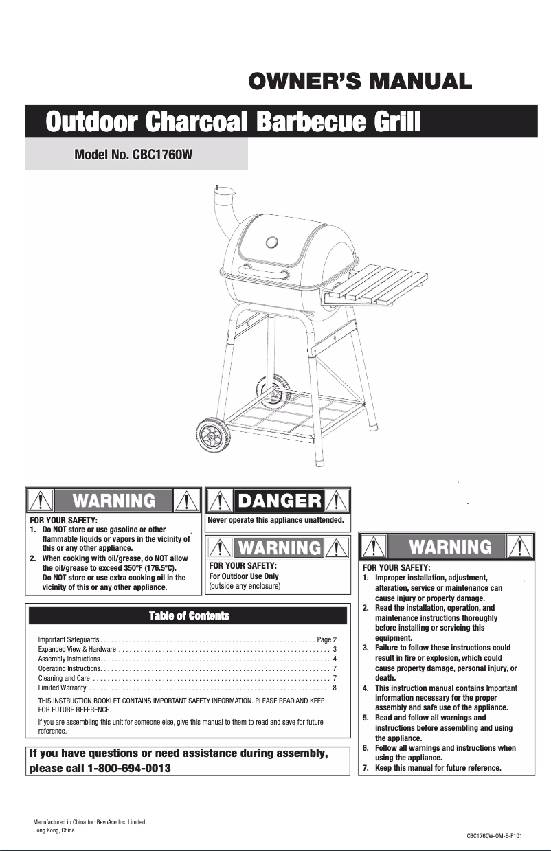 Page 1 de la notice Manuel utilisateur RevoAce CBC1760W