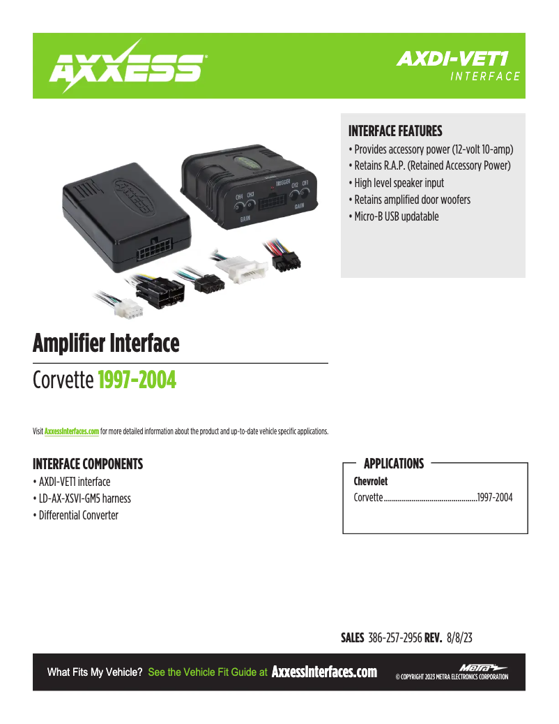 Page 1 de la notice Fiche technique AXESS AXDI-VET1