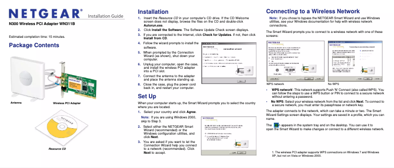 Page 1 de la notice Guide d'installation Netgear WN311B