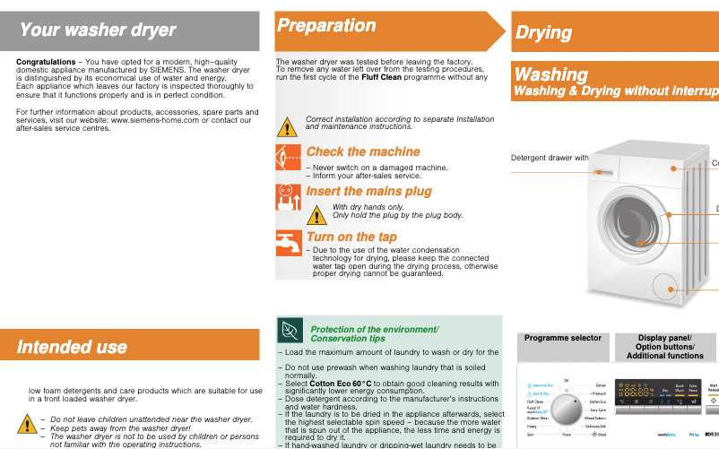 Page 1 de la notice Manuel utilisateur Siemens WD14H320GB