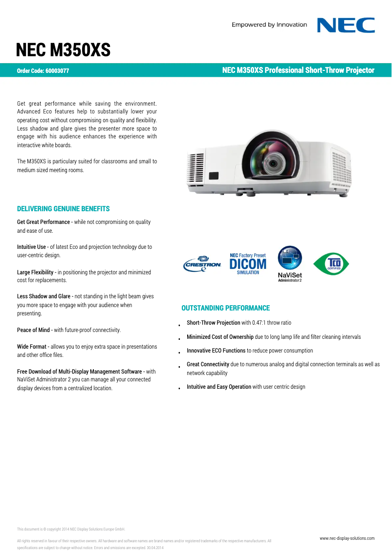 Image de la première page du manuel de l'appareil M350XS