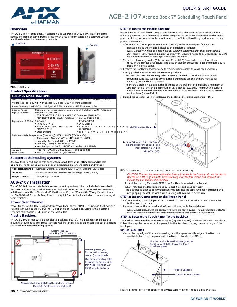 Page 1 de la notice Guide de démarrage rapide AMX Acendo Book ACB-2107