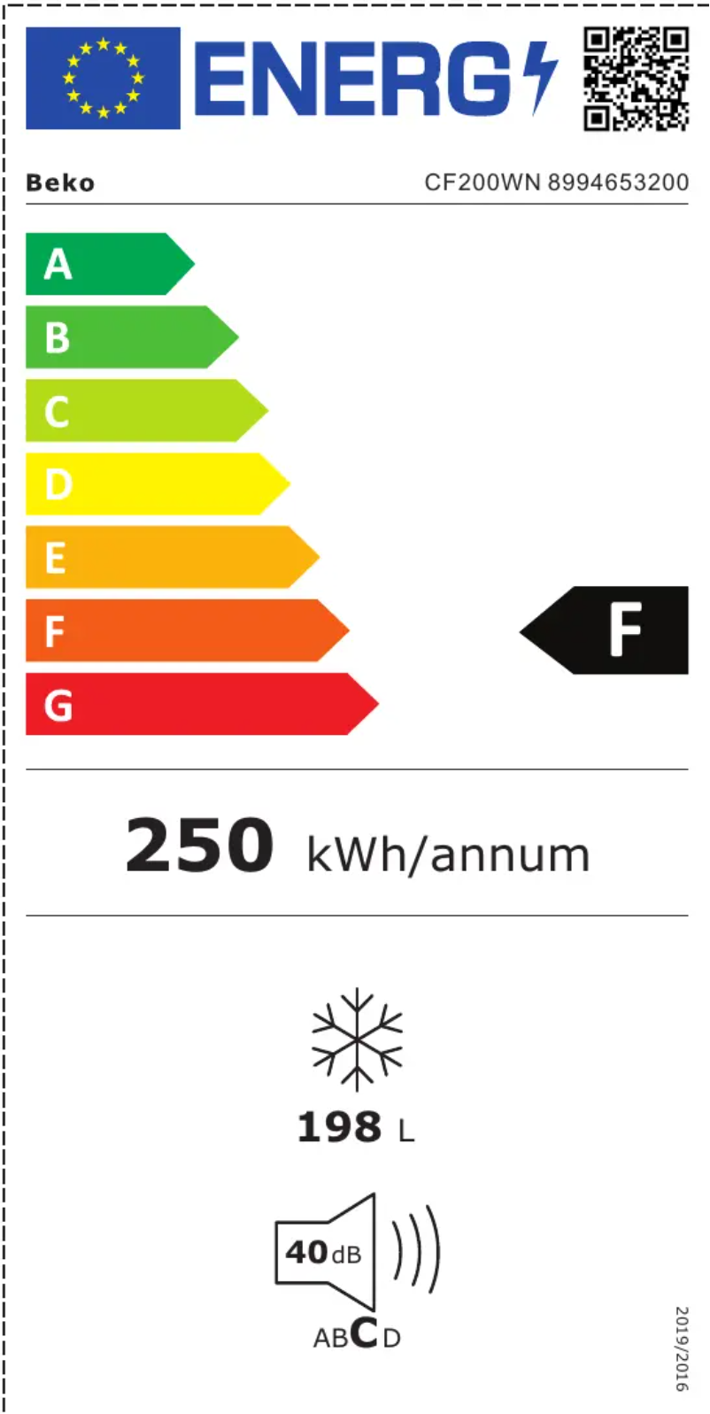 Page n°1 - Label énergétique Beko CF200WN