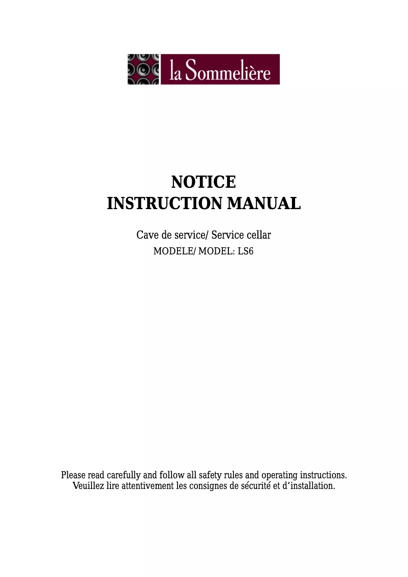 Page 1 de la notice Manuel utilisateur La Sommelière LS6