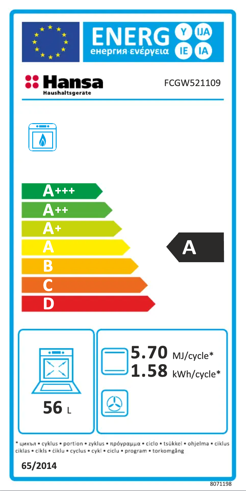 Page n°1 - Label énergétique Hansa FCGW521109
