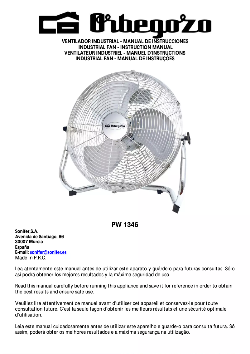 Page n°1 - Manuel utilisateur Orbegozo PW 1346