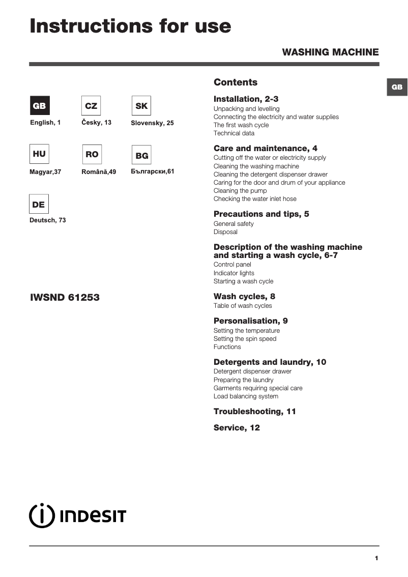 Page n°1 - Manuel utilisateur Indesit IWSND 61253CECO EU.L