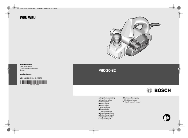 Page n°1 - Manuel utilisateur Bosch PHO 20-82