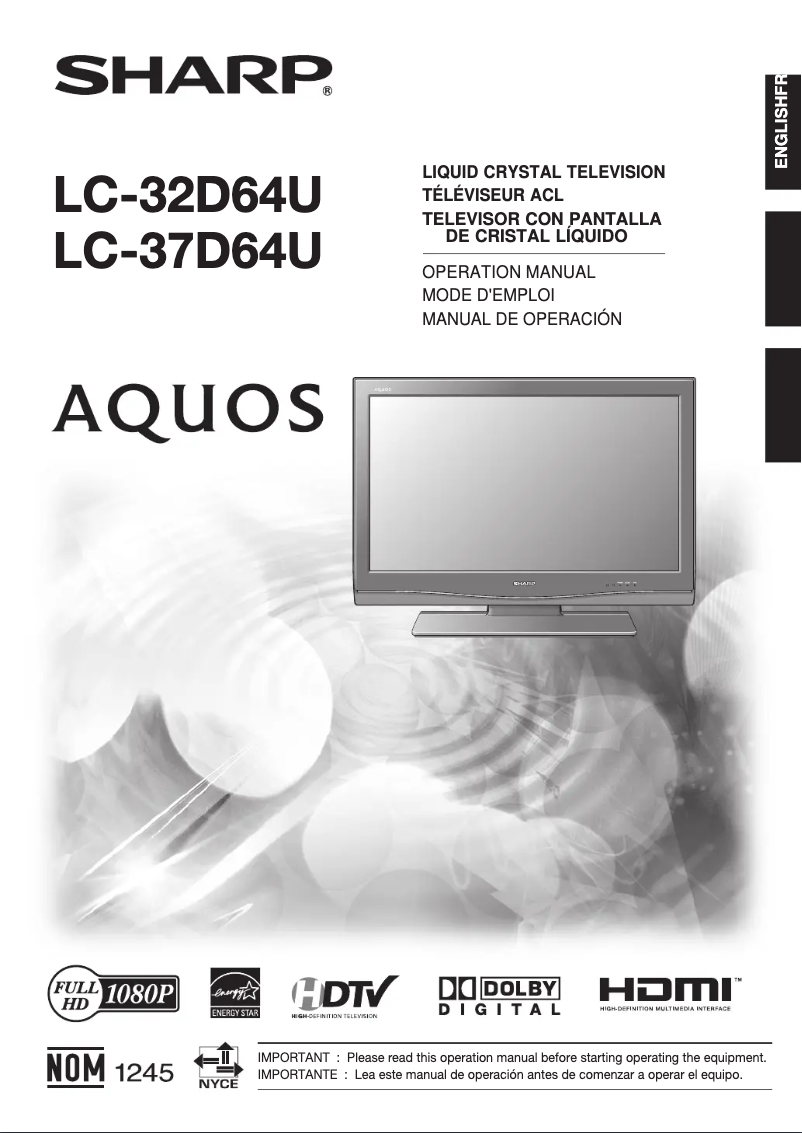 Page n°1 - Manuel utilisateur Sharp LC-32D64U