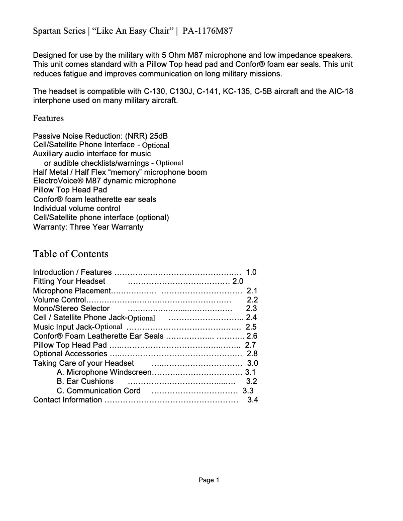 Page n°1 - Manuel utilisateur Pilot PA-1176M