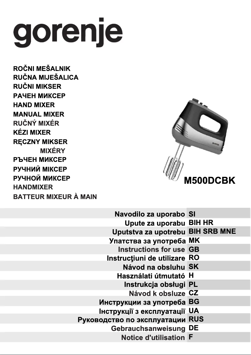Page n°1 - Manuel utilisateur Gorenje M500DCBK