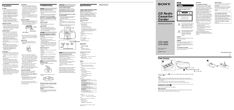 Page 1 de la notice Manuel utilisateur Sony CFD-S500