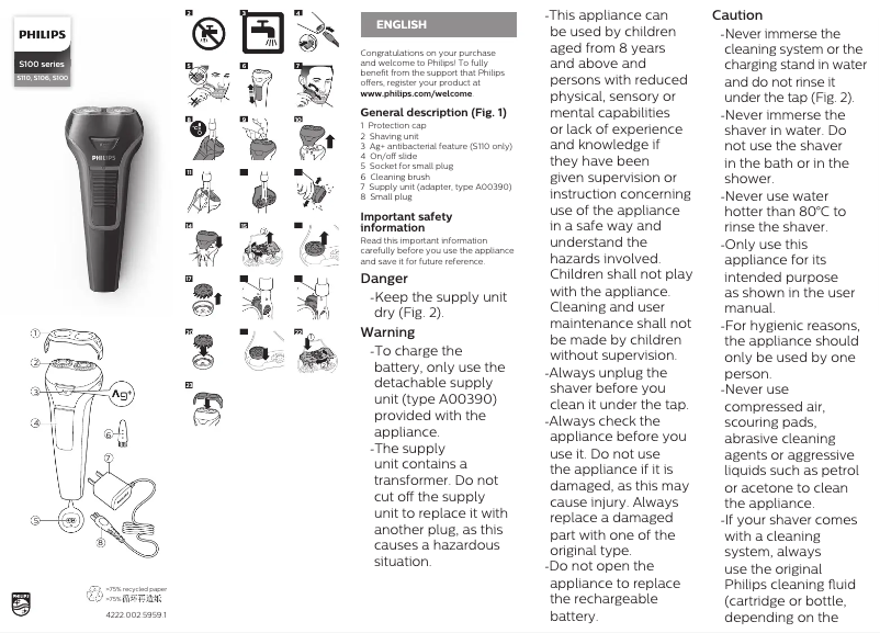 Page 1 of the manual User Manual Philips 100 Series S100
