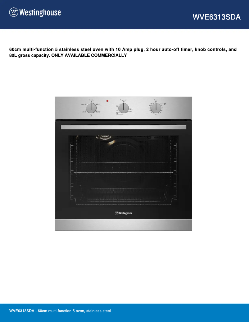 Page n°1 - Fiche technique Westinghouse WVE6313SDA