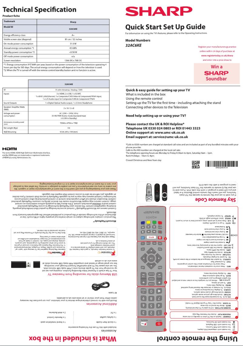 Page n°1 - Guide de démarrage rapide Sharp 32AC6IE