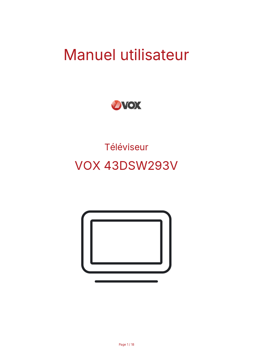 Page n°1 - Manuel utilisateur VOX 43DSW293V