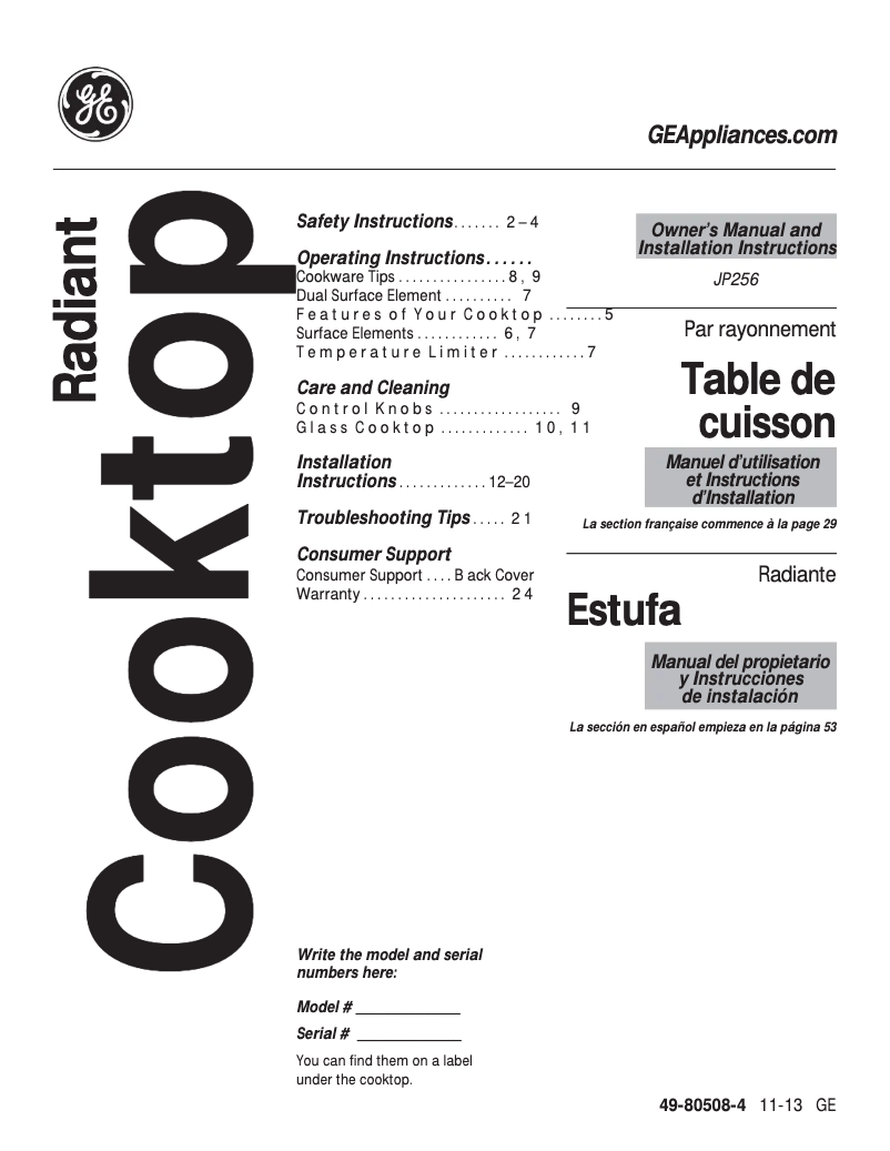 Image de la première page du manuel de l'appareil JP256BMBB