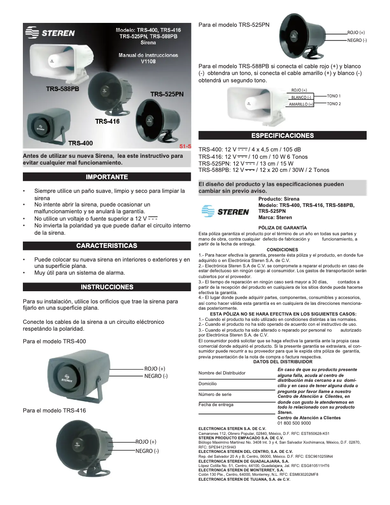 Page 1 de la notice Manuel utilisateur Steren TRS-525PN