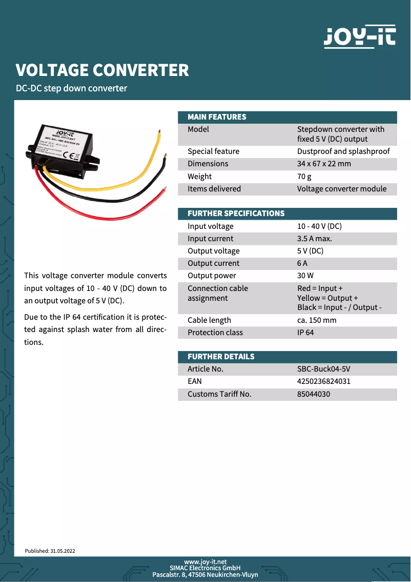 Image de la première page du manuel de l'appareil SBC-Buck04-5V
