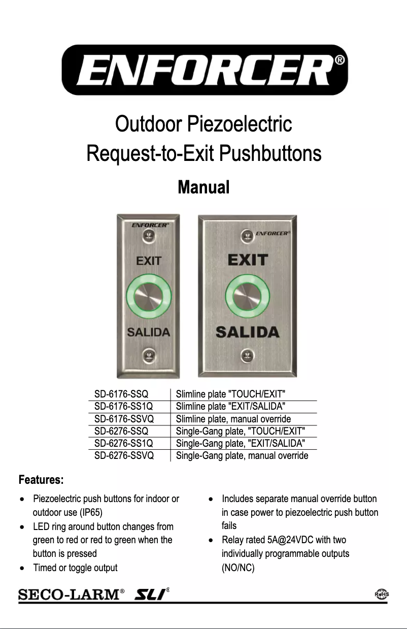 Page 1 de la notice Manuel utilisateur Seco-Larm SD-6276-SSVQ
