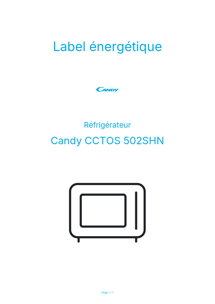 Page n°1 - Label énergétique Candy CCTOS 502SHN