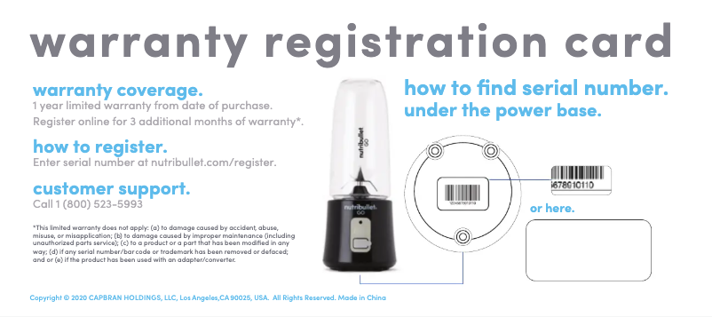 Page 1 de la notice Informations de garantie NutriBullet Go
