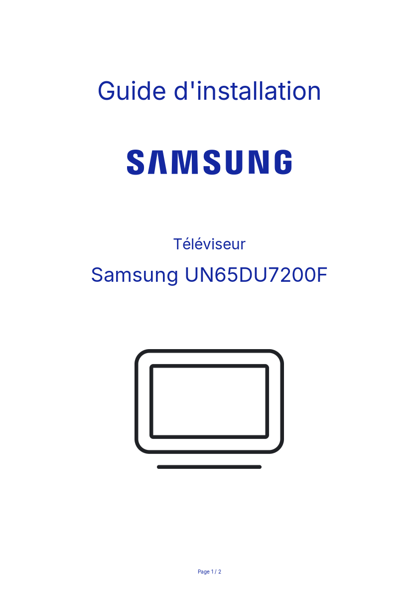 Page n°1 - Guide d'installation Samsung UN65DU7200F