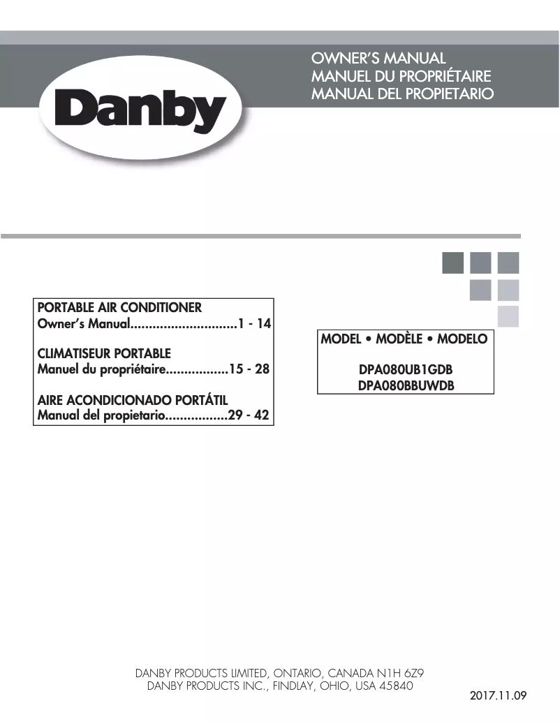 Page 1 de la notice Manuel utilisateur Danby DPA080BBUWDB