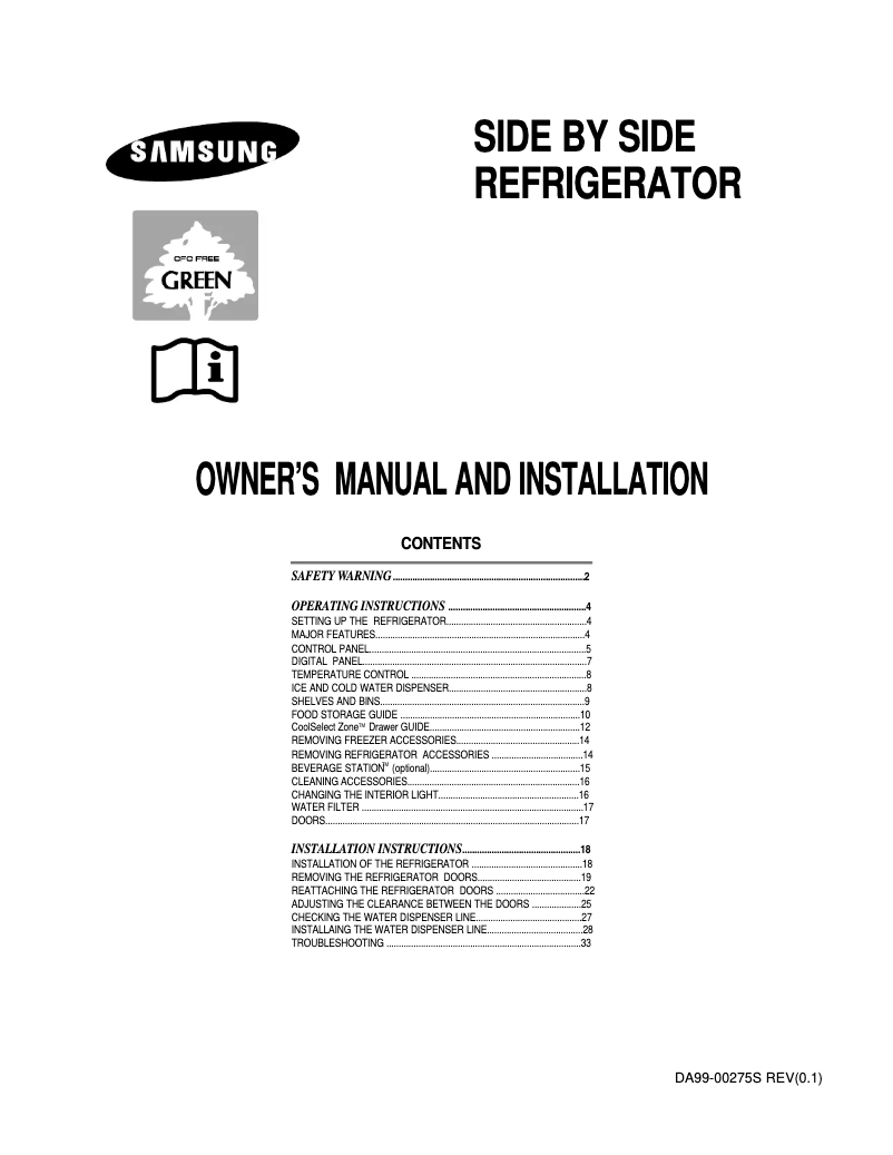 Page 1 de la notice Manuel utilisateur Samsung RS30KLSH