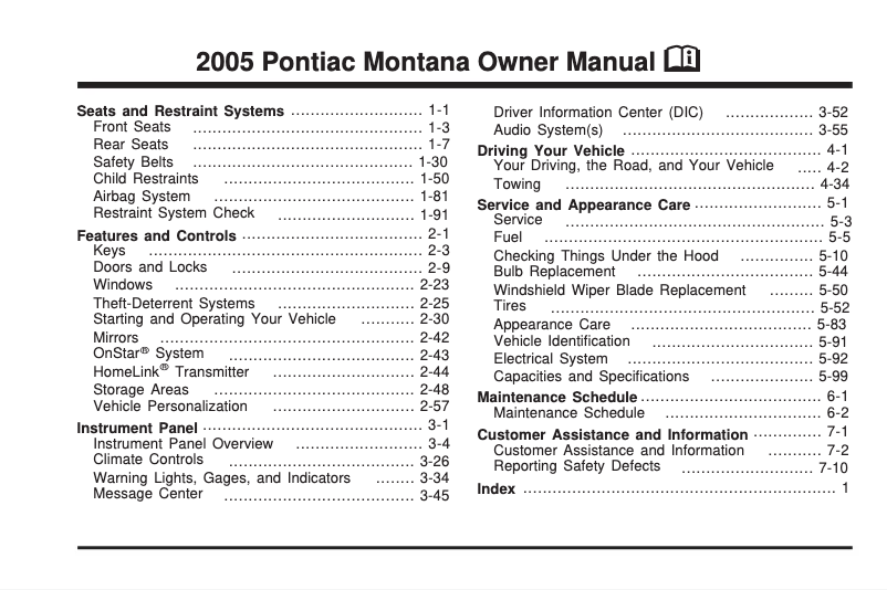 Page n°1 - Manuel utilisateur Pontiac Montana SV6 (2005)