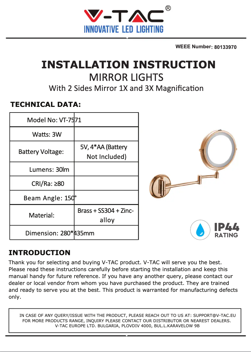 Page 1 de la notice Manuel utilisateur V-TAC VT-7571