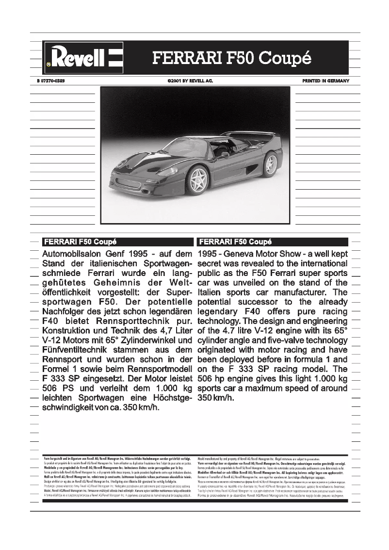 Page 1 de la notice Manuel utilisateur Revell F50 Ferrari