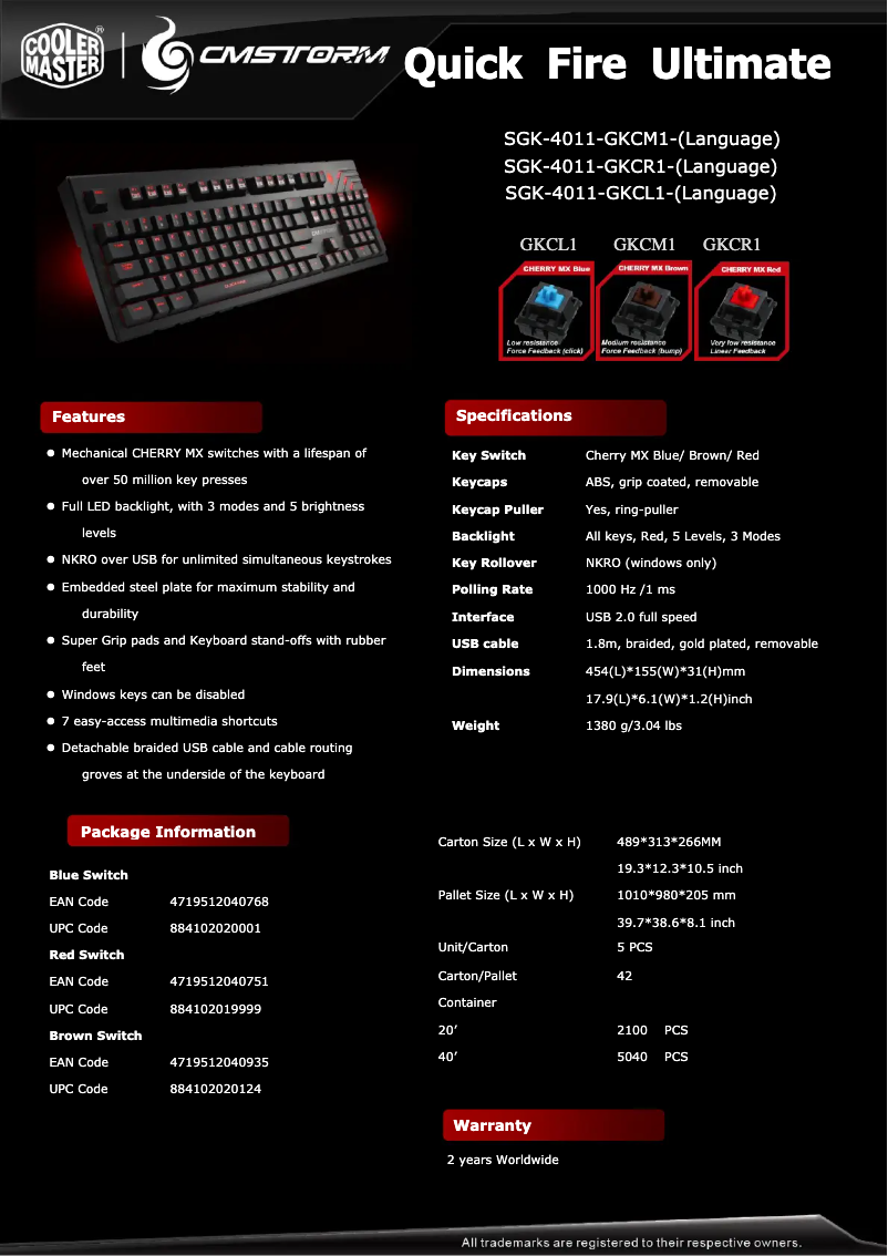 Page 1 of the manual User Manual Cooler Master QuickFire Ultimate